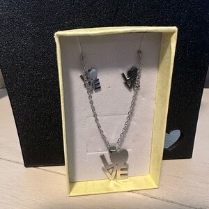 925 Sterling Silver Love Necklace & Earring Set